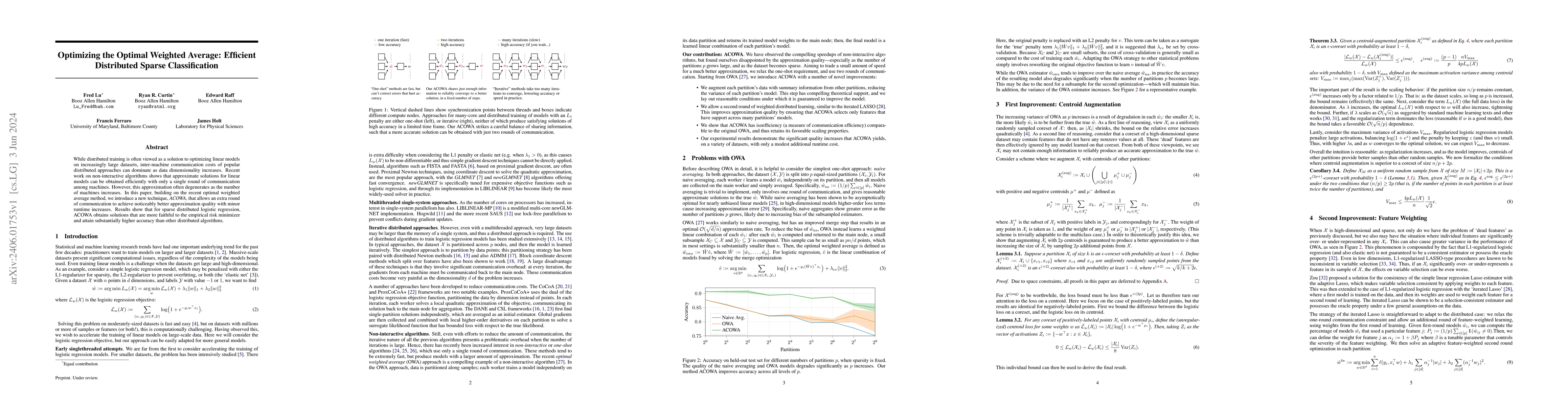 Thumbnail for Optimizing the Optimal Weighted Average: Efficient Distributed Sparse
  Classification