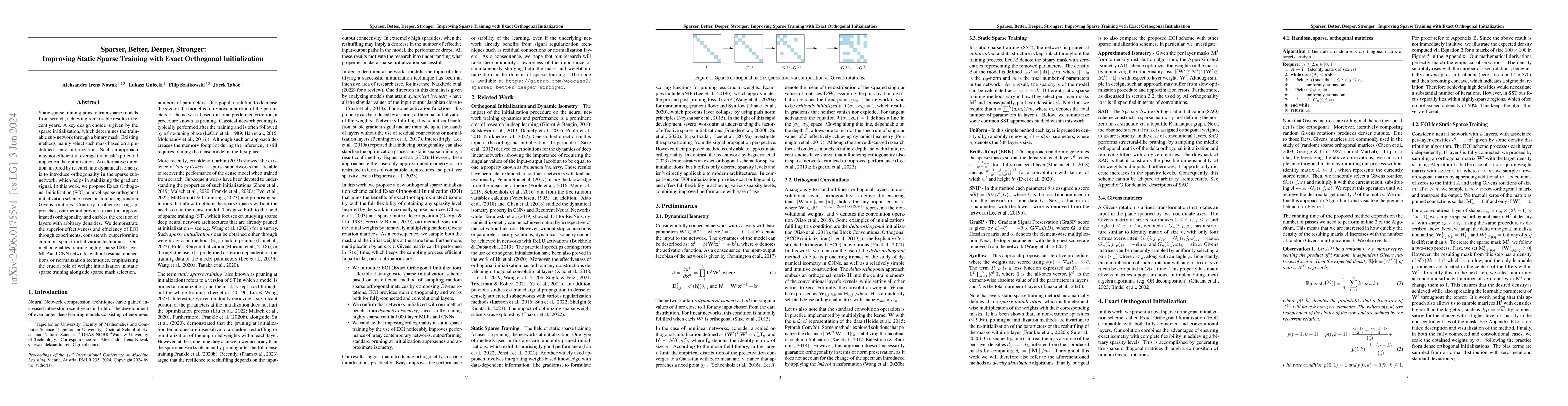 Thumbnail for Sparser, Better, Deeper, Stronger: Improving Sparse Training with Exact
  Orthogonal Initialization