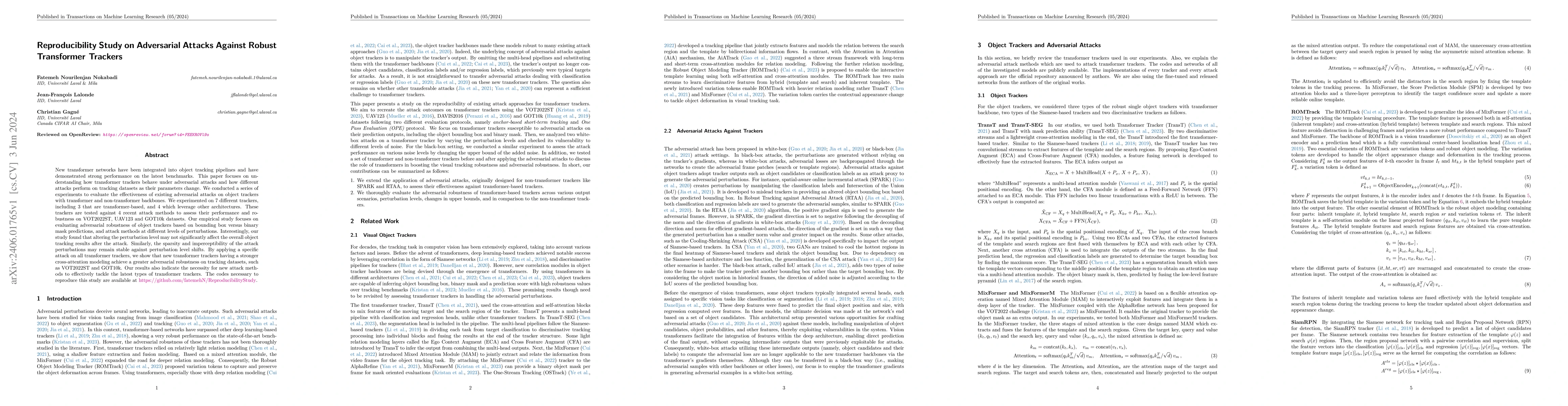 Thumbnail for Reproducibility Study on Adversarial Attacks Against Robust Transformer
  Trackers