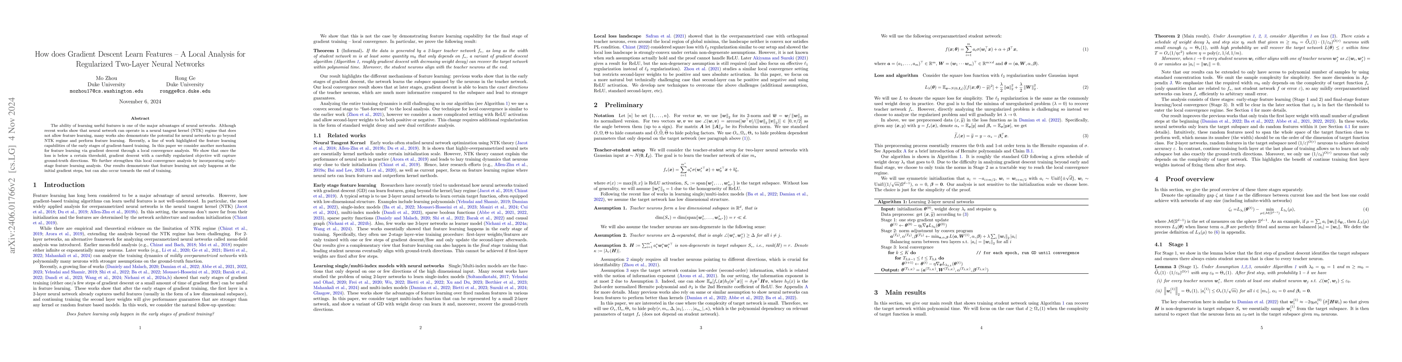 Thumbnail for How Does Gradient Descent Learn Features -- A Local Analysis for
  Regularized Two-Layer Neural Networks
