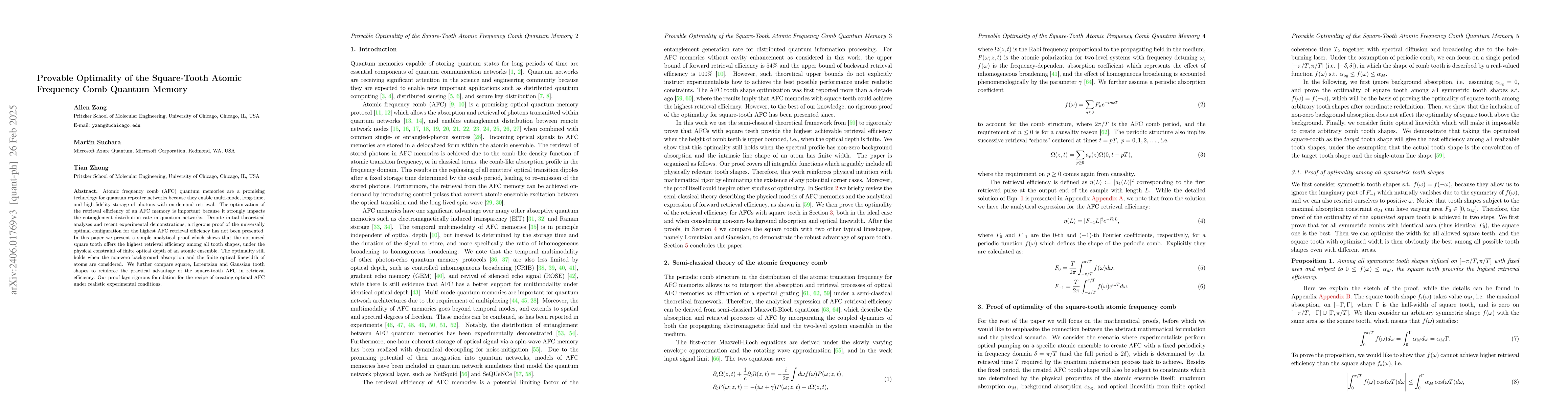 Thumbnail for Provable Optimality of the Square-Tooth Atomic Frequency Comb Quantum
  Memory