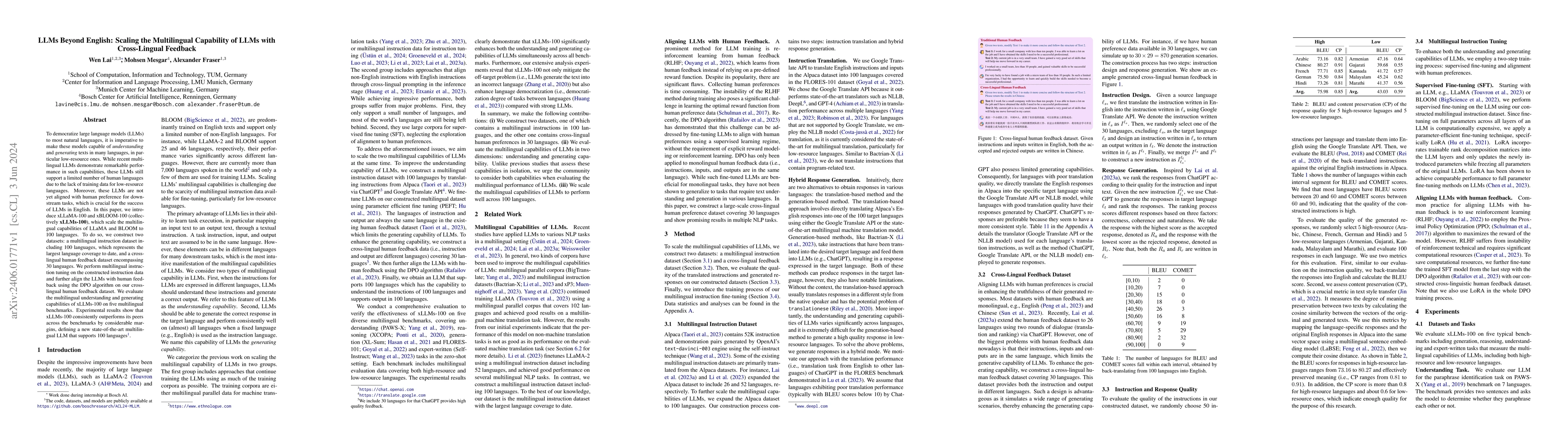 Thumbnail for LLMs Beyond English: Scaling the Multilingual Capability of LLMs with
  Cross-Lingual Feedback