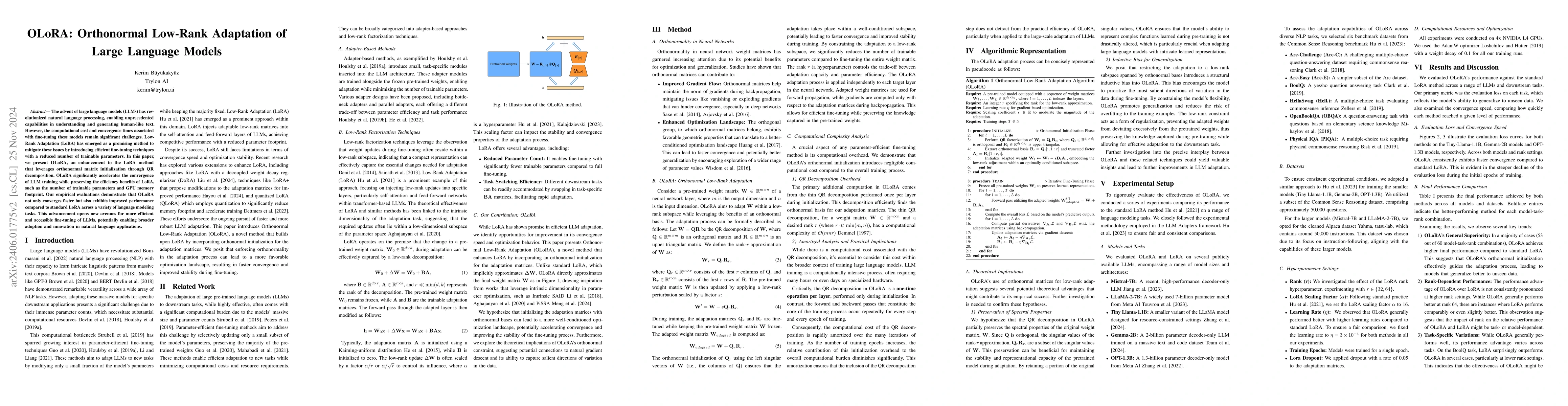 Thumbnail for OLoRA: Orthonormal Low-Rank Adaptation of Large Language Models