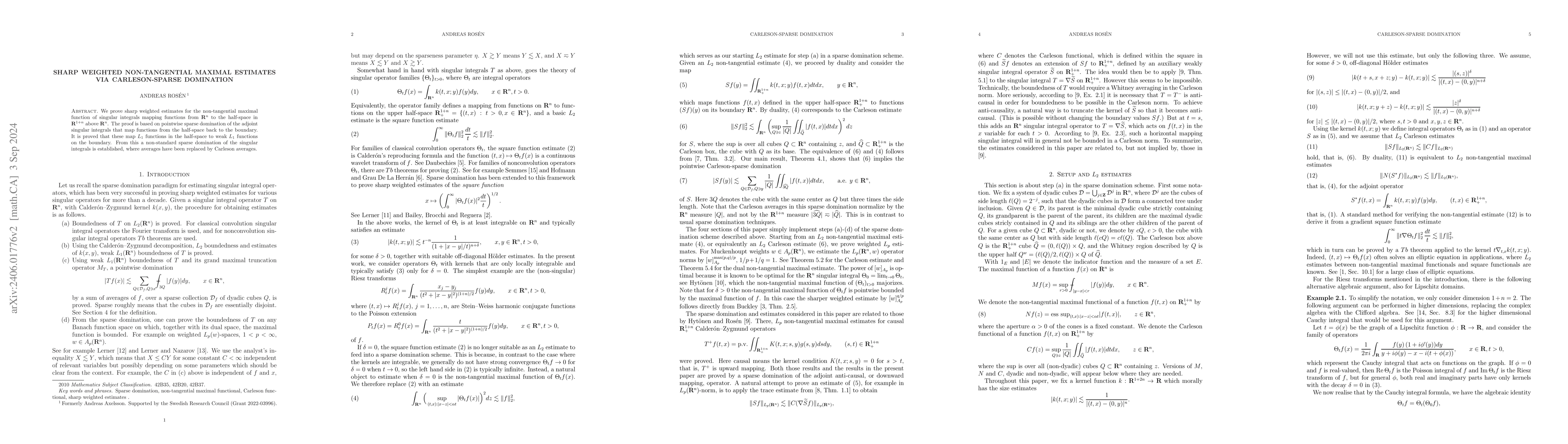 Thumbnail for Sharp weighted non-tangential maximal estimates via Carleson-sparse
  domination
