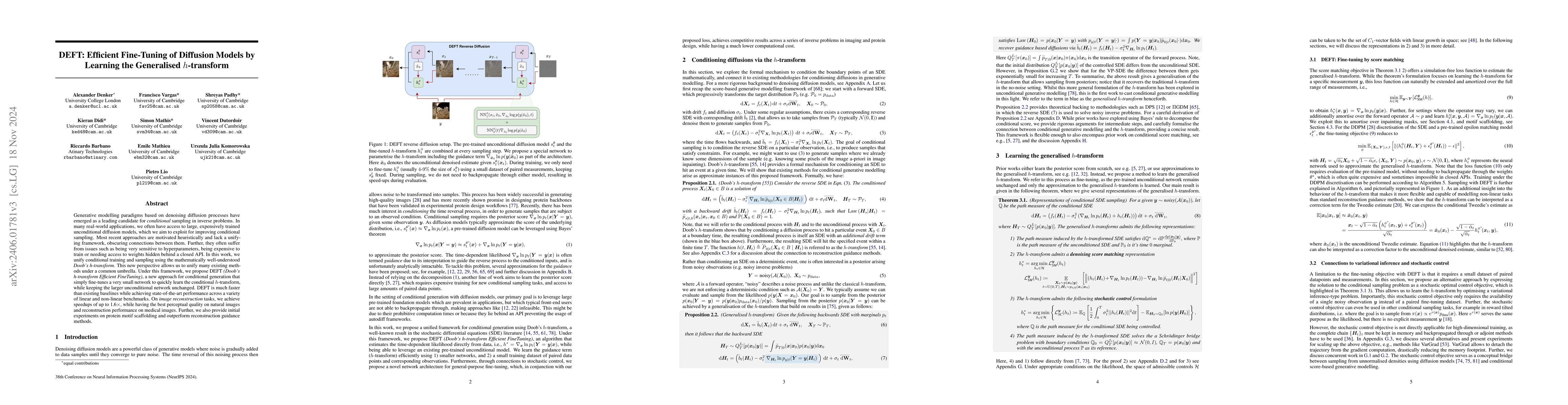 Thumbnail for DEFT: Efficient Finetuning of Conditional Diffusion Models by Learning
  the Generalised $h$-transform