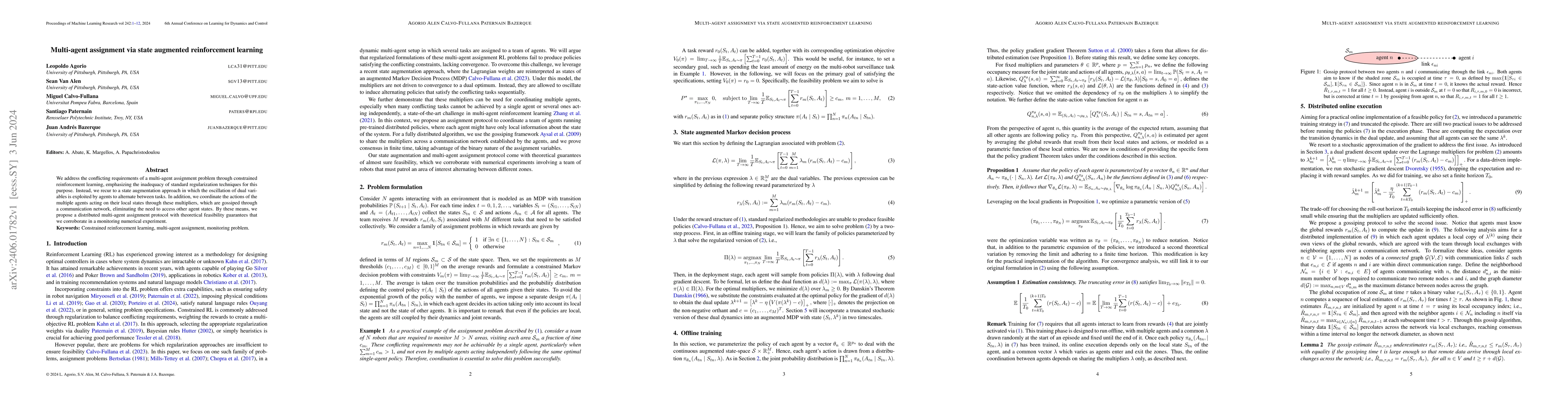 Thumbnail for Multi-agent assignment via state augmented reinforcement learning