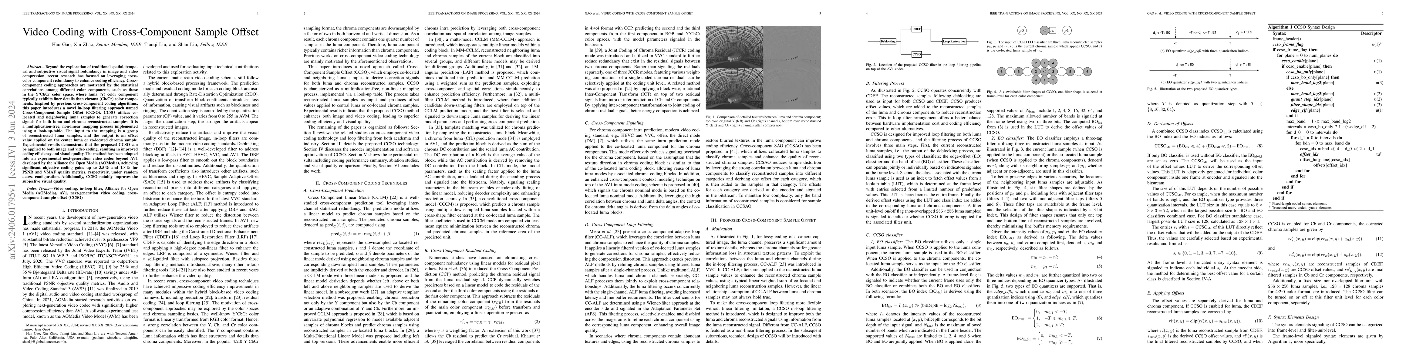 Thumbnail for Video Coding with Cross-Component Sample Offset