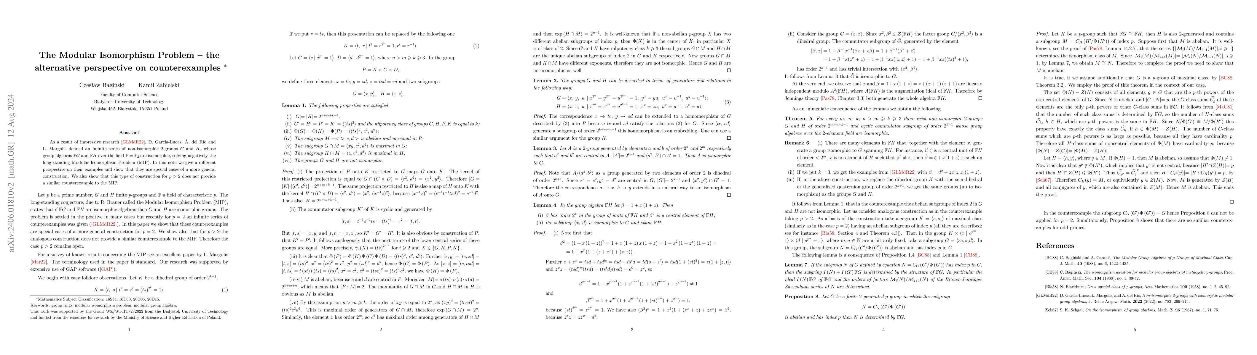 Thumbnail for The Modular Isomorphism Problem -- the alternative perspective on
  counterexamples