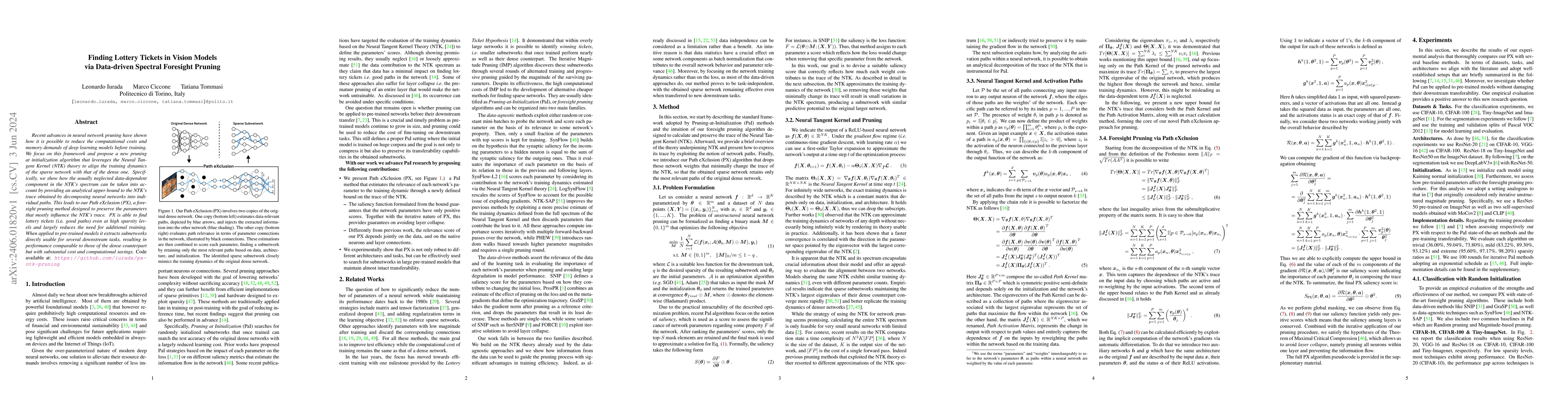 Thumbnail for Finding Lottery Tickets in Vision Models via Data-driven Spectral
  Foresight Pruning