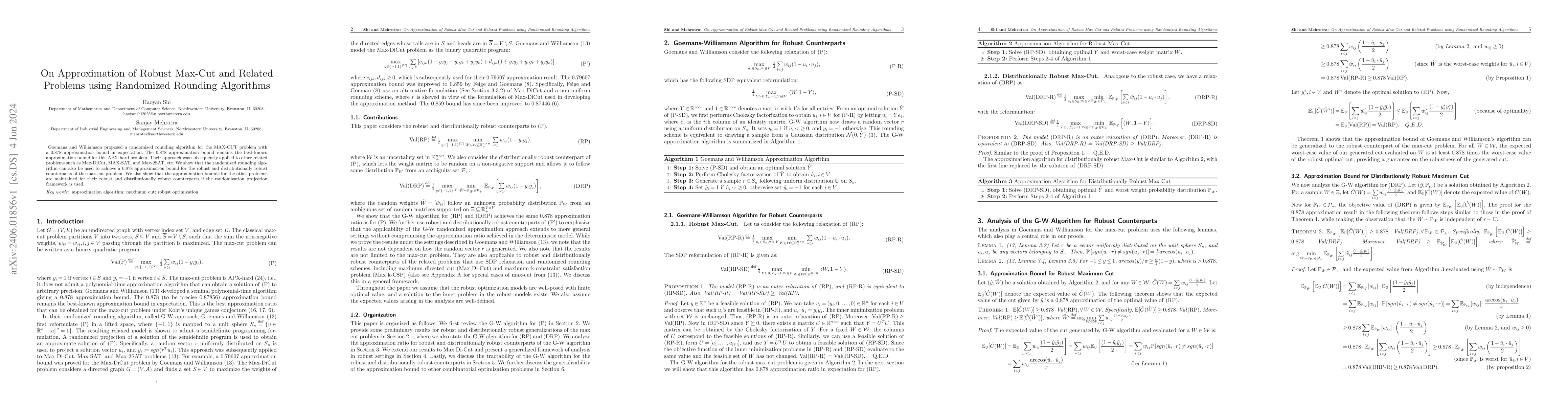 Thumbnail for On Approximation of Robust Max-Cut and Related Problems using Randomized
  Rounding Algorithms