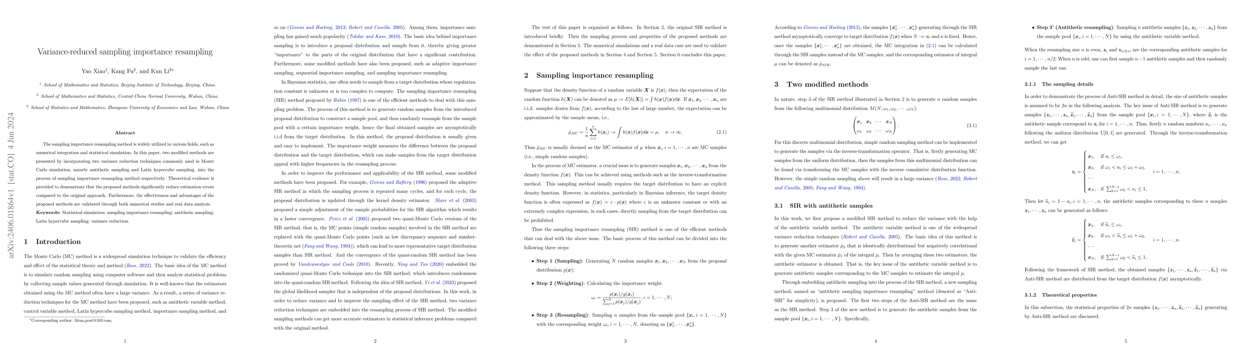 Thumbnail for Variance-reduced sampling importance resampling