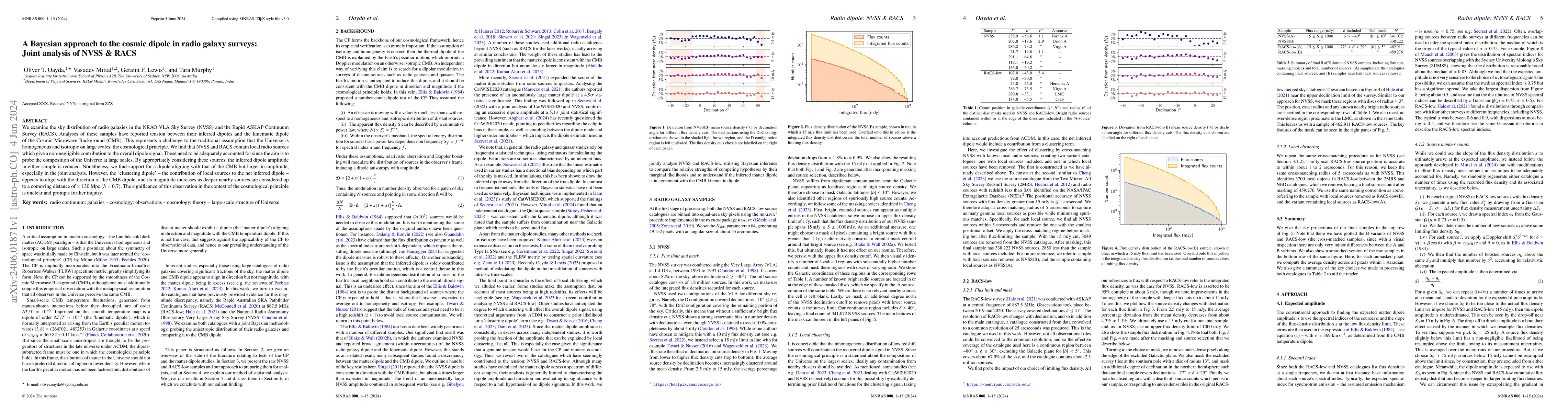 Thumbnail for A Bayesian approach to the cosmic dipole in radio galaxy surveys: Joint
  analysis of NVSS & RACS