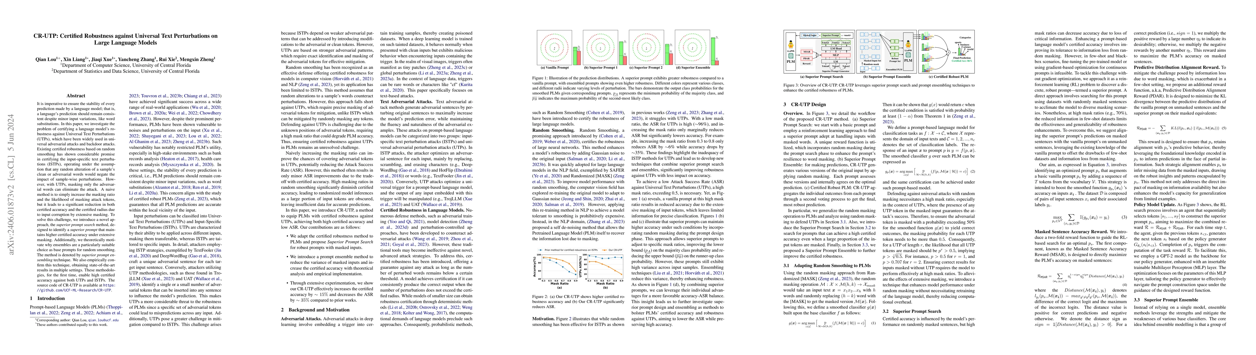 Thumbnail for CR-UTP: Certified Robustness against Universal Text Perturbations on
  Large Language Models
