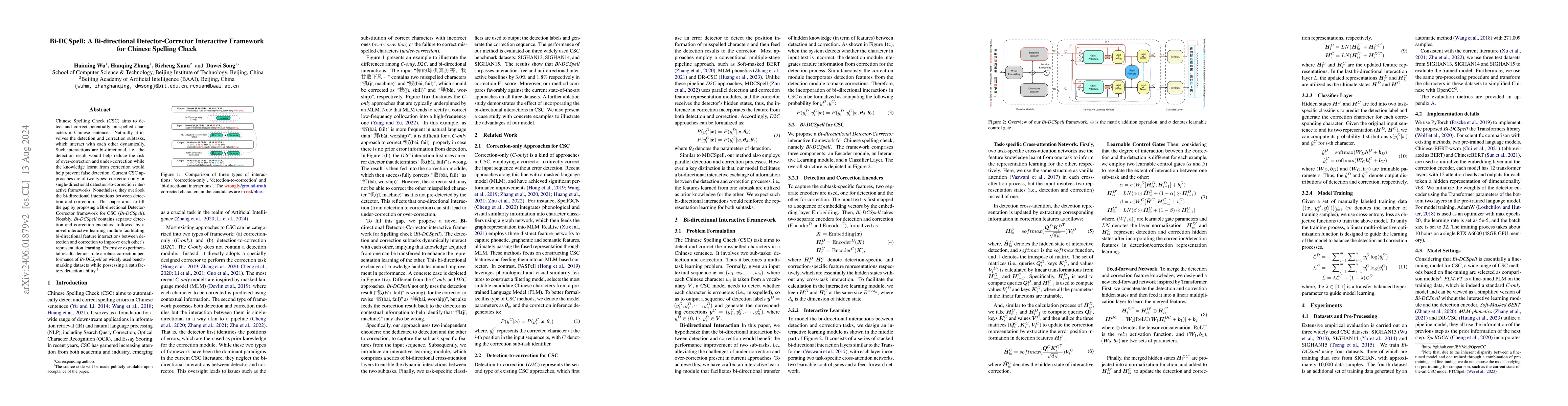 Thumbnail for Bi-DCSpell: A Bi-directional Detector-Corrector Interactive Framework
  for Chinese Spelling Check