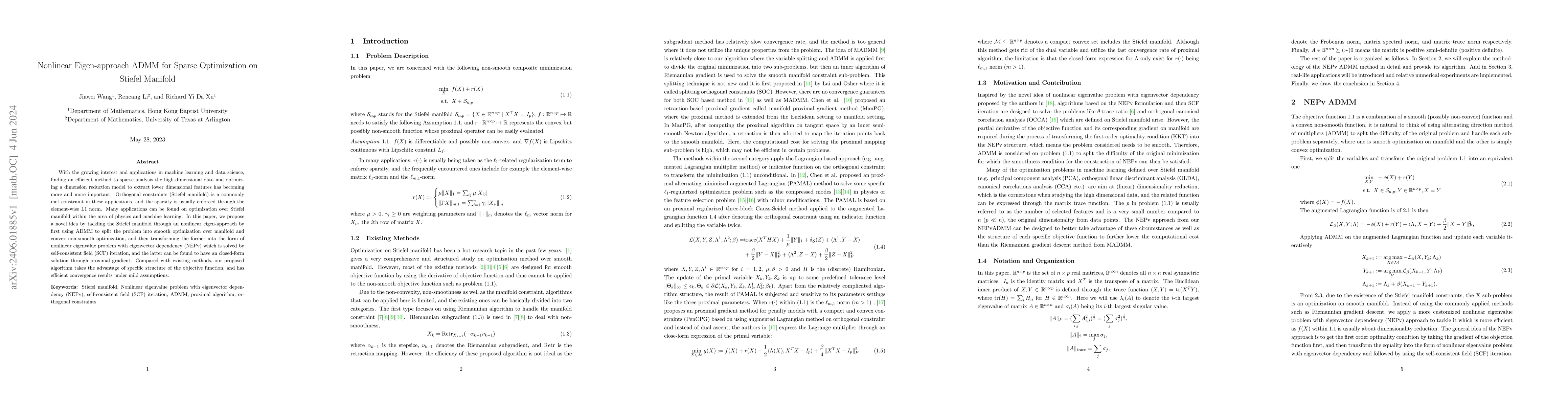 Thumbnail for Nonlinear Eigen-approach ADMM for Sparse Optimization on Stiefel
  Manifold