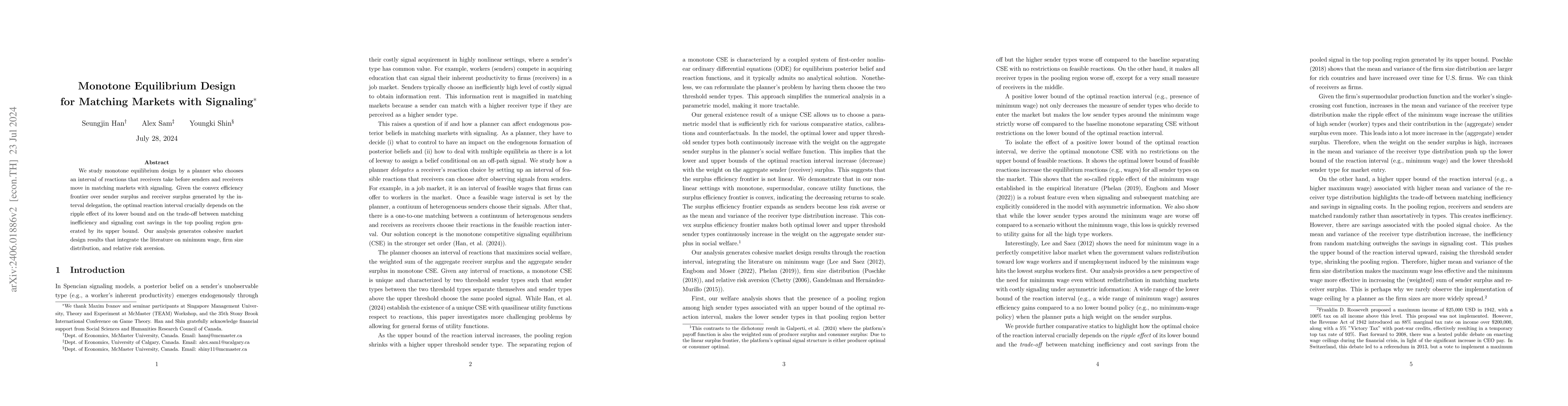 Thumbnail for Monotone Equilibrium Design for Matching Markets with Signaling
