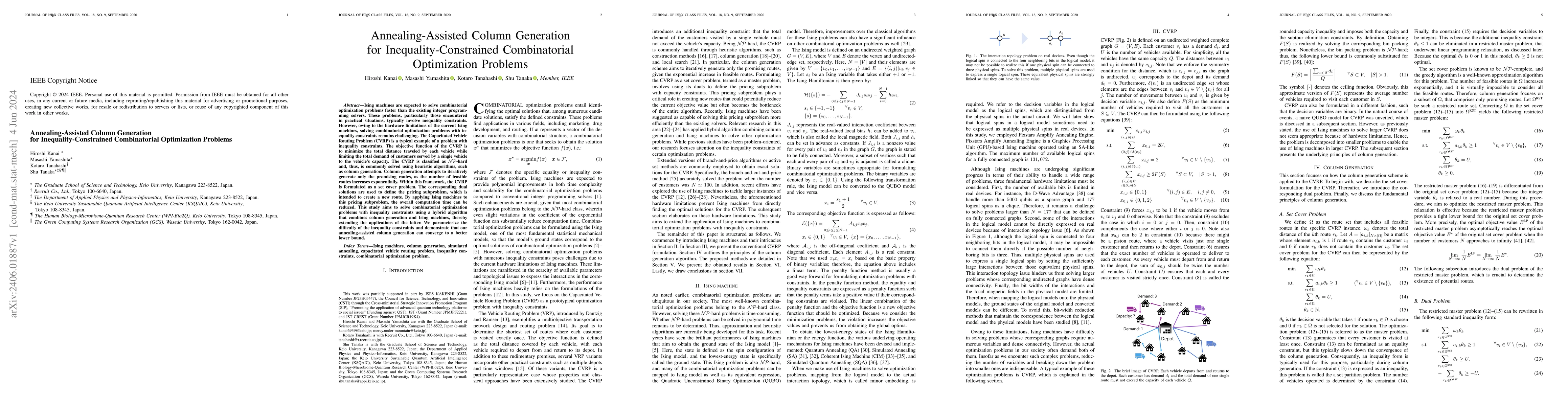 Thumbnail for Annealing-Assisted Column Generation for Inequality-Constrained
  Combinatorial Optimization Problems