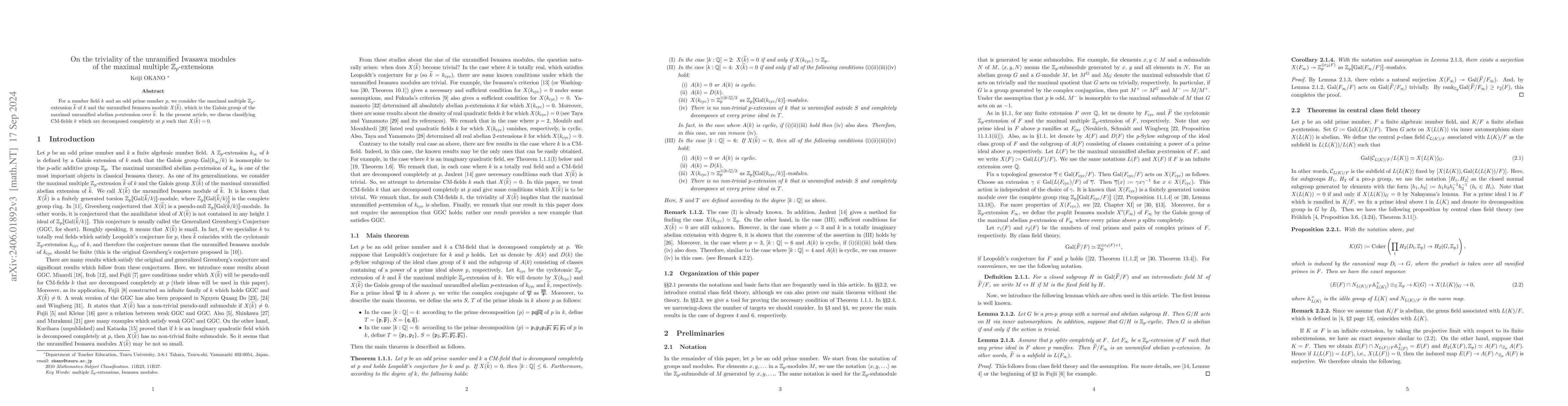 Thumbnail for On the triviality of the unramified Iwasawa modules of the maximal
  multiple $\mathbb{Z}_p$-extensions