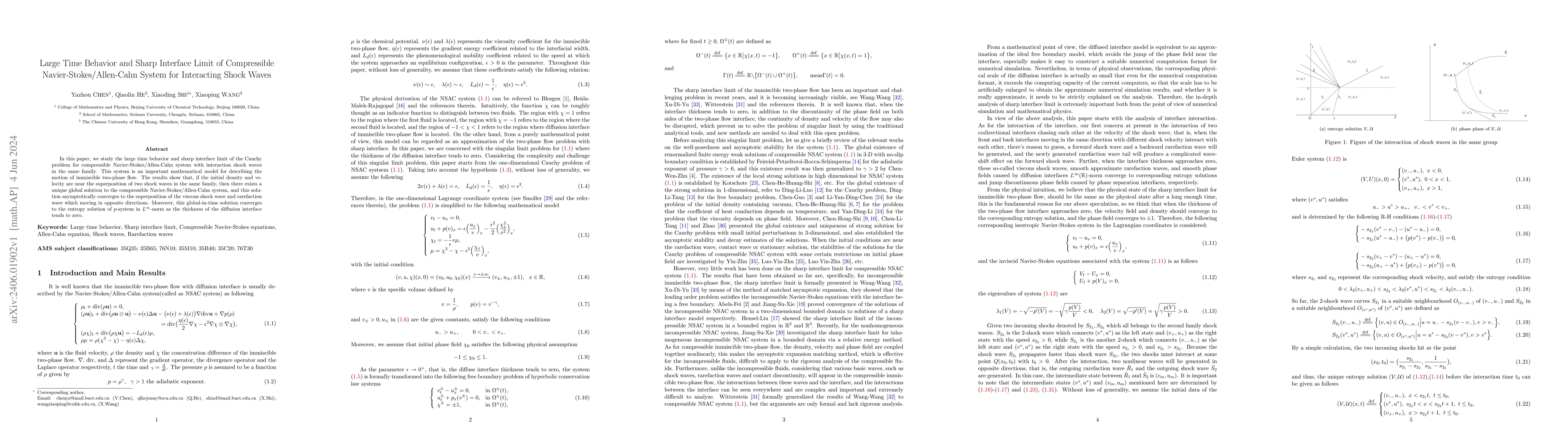 Thumbnail for Large Time Behavior and Sharp Interface Limit of Compressible
  Navier-Stokes/Allen-Cahn System for Interacting Shock Waves