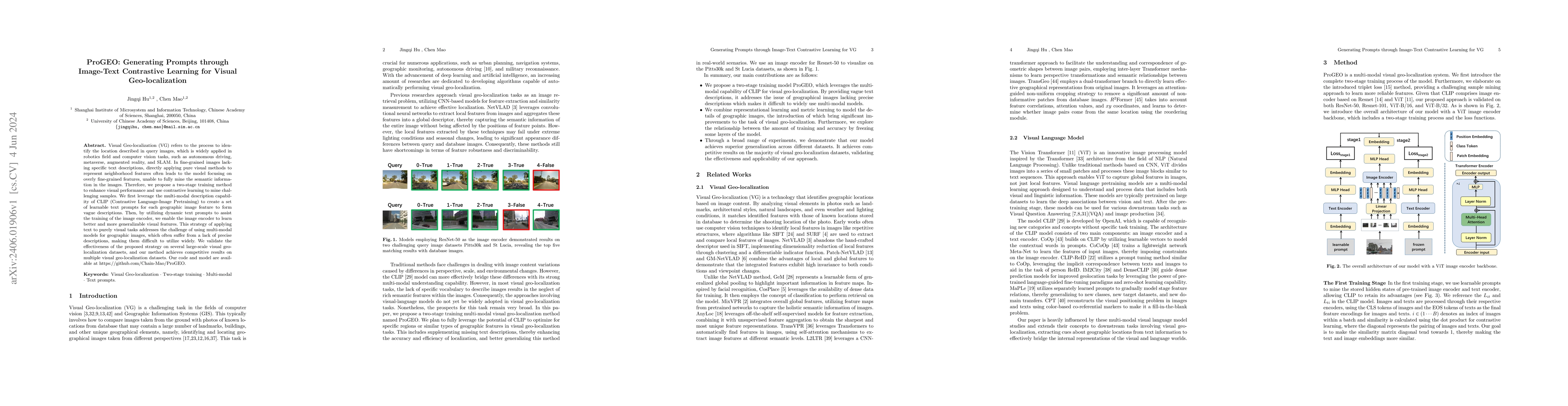 Thumbnail for ProGEO: Generating Prompts through Image-Text Contrastive Learning for
  Visual Geo-localization