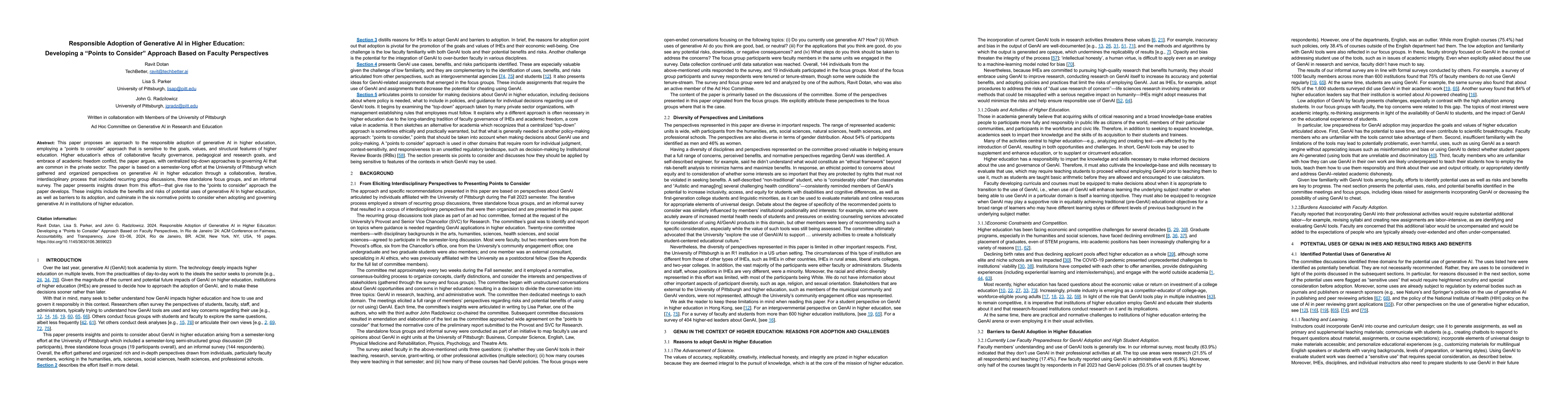 Thumbnail for Responsible Adoption of Generative AI in Higher Education: Developing a
  "Points to Consider" Approach Based on Faculty Perspectives