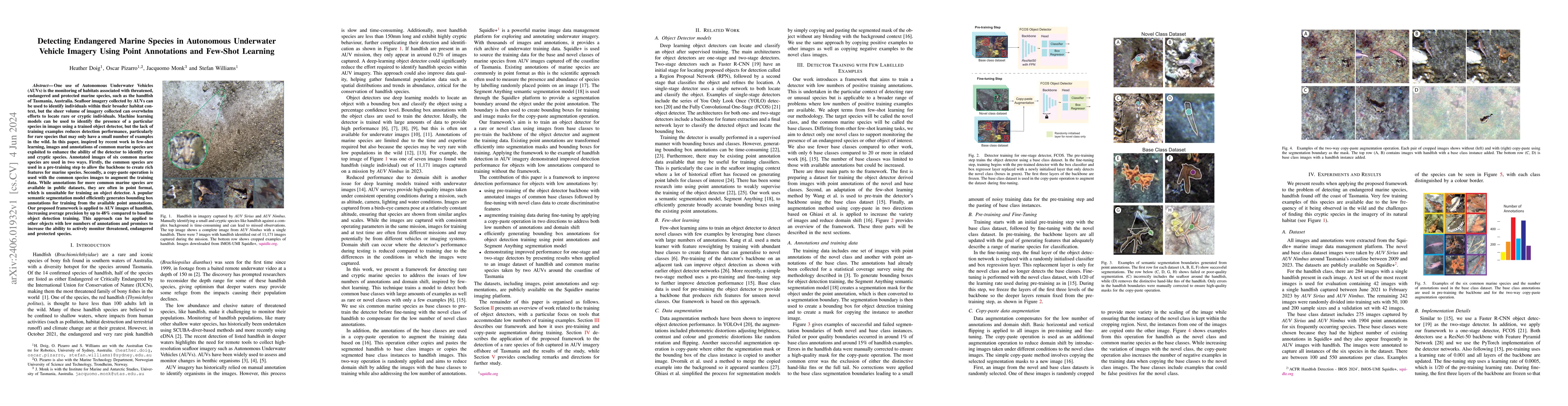 Thumbnail for Detecting Endangered Marine Species in Autonomous Underwater Vehicle
  Imagery Using Point Annotations and Few-Shot Learning