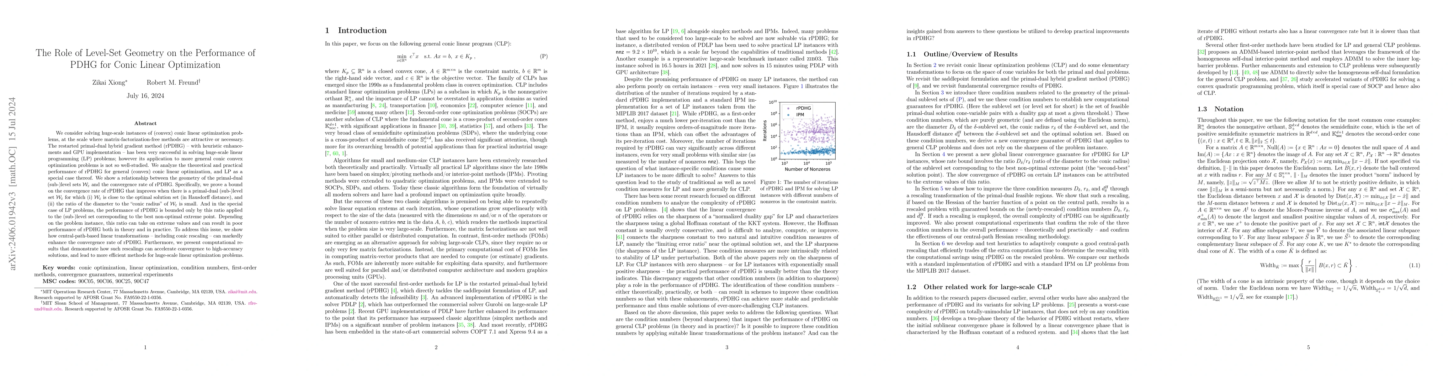 Thumbnail for The Role of Level-Set Geometry on the Performance of PDHG for Conic
  Linear Optimization