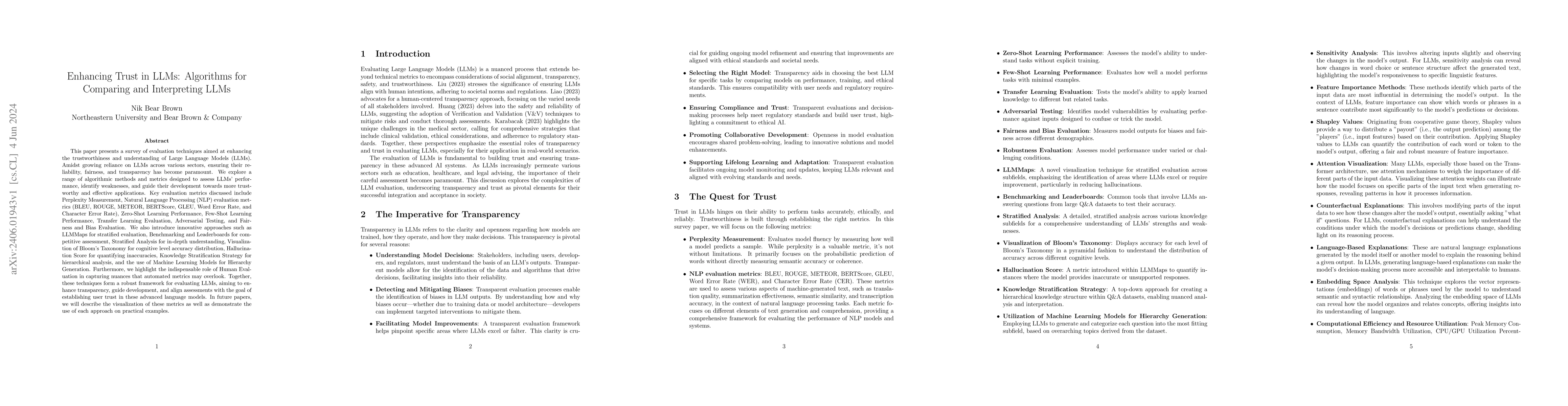 Thumbnail for Enhancing Trust in LLMs: Algorithms for Comparing and Interpreting LLMs
