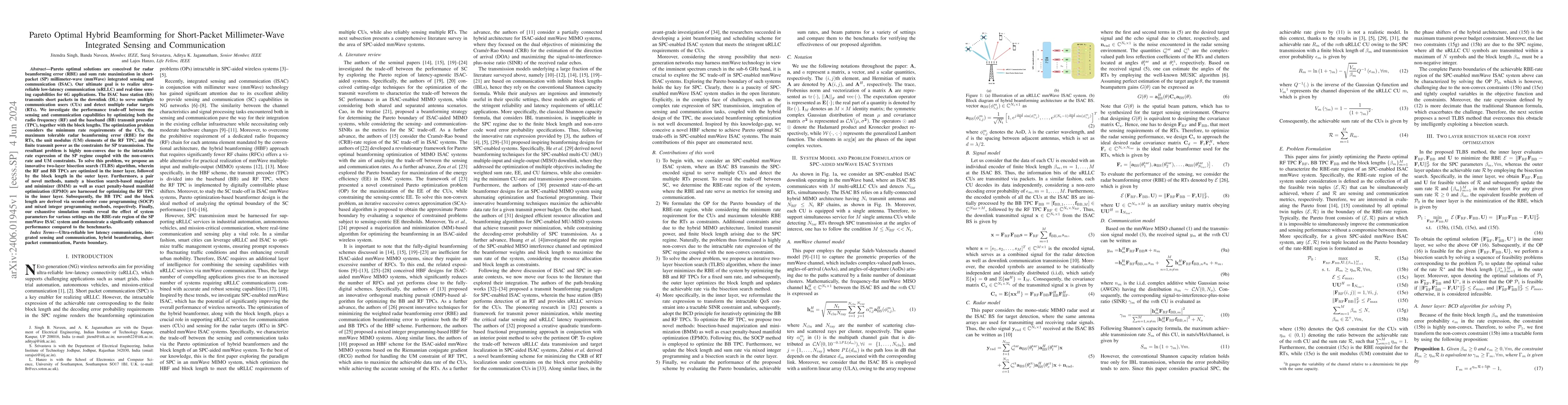 Thumbnail for Pareto Optimal Hybrid Beamforming for Short-Packet Millimeter-Wave
  Integrated Sensing and Communication