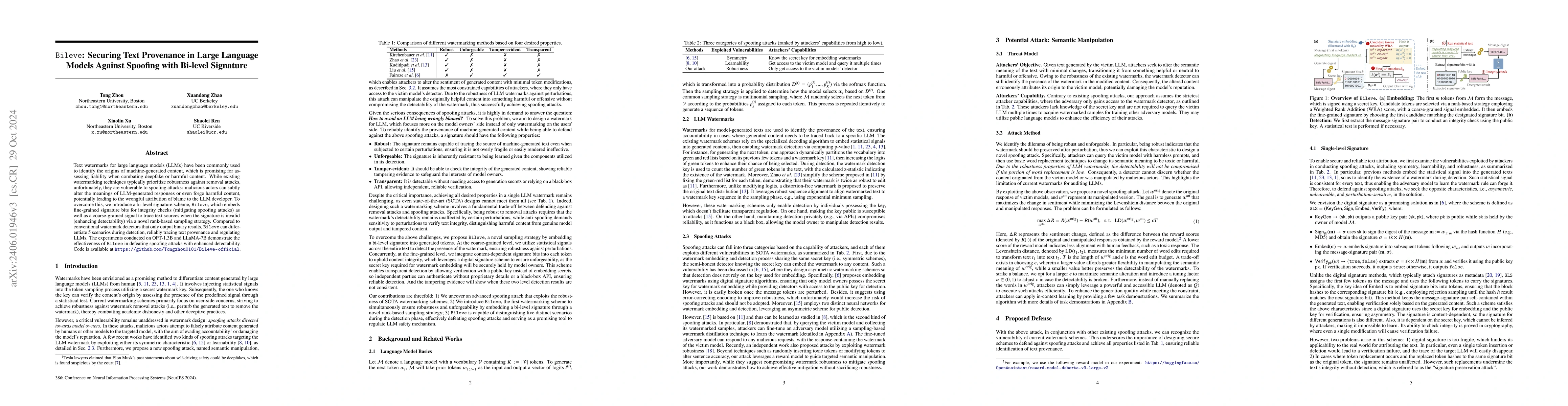 Thumbnail for Bileve: Securing Text Provenance in Large Language Models Against
  Spoofing with Bi-level Signature