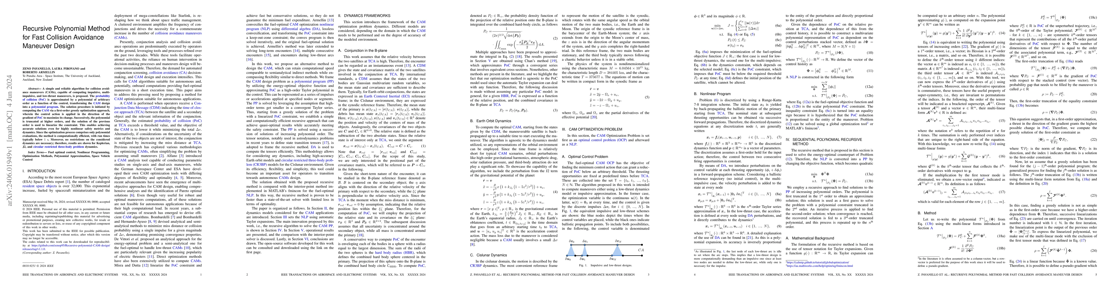 Thumbnail for Recursive Polynomial Method for Fast Collision Avoidance Maneuver Design