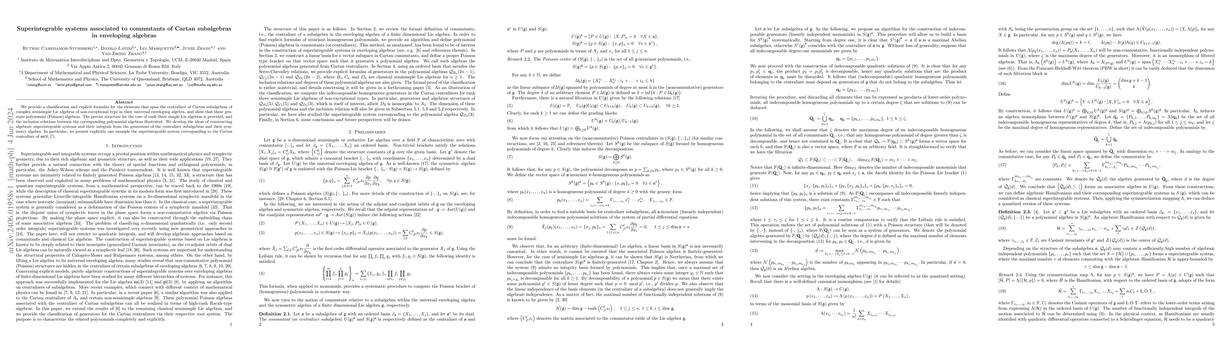 Thumbnail for Superintegrable systems associated to commutants of Cartan subalgebras
  in enveloping algebras