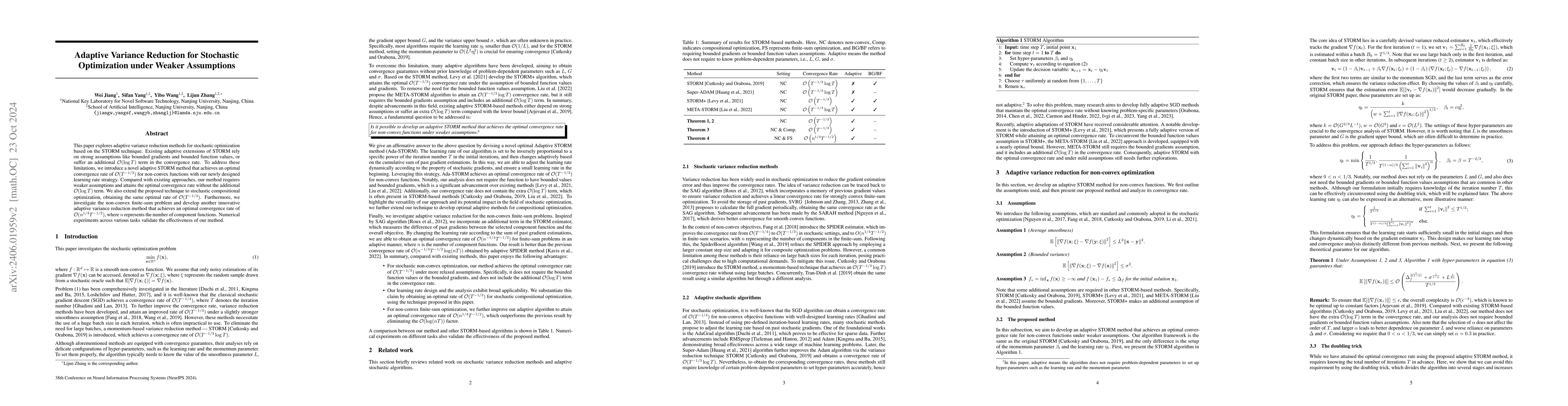 Thumbnail for Adaptive Variance Reduction for Stochastic Optimization under Weaker
  Assumptions