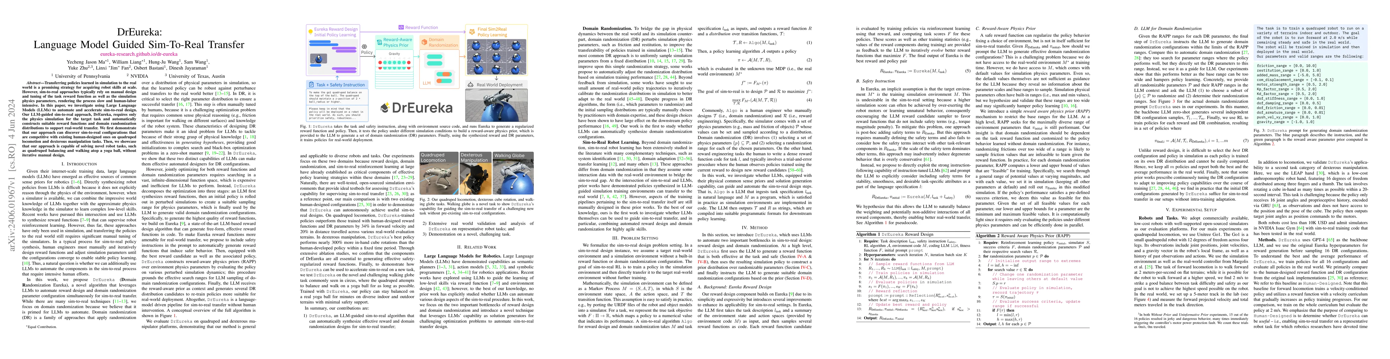 Thumbnail for DrEureka: Language Model Guided Sim-To-Real Transfer