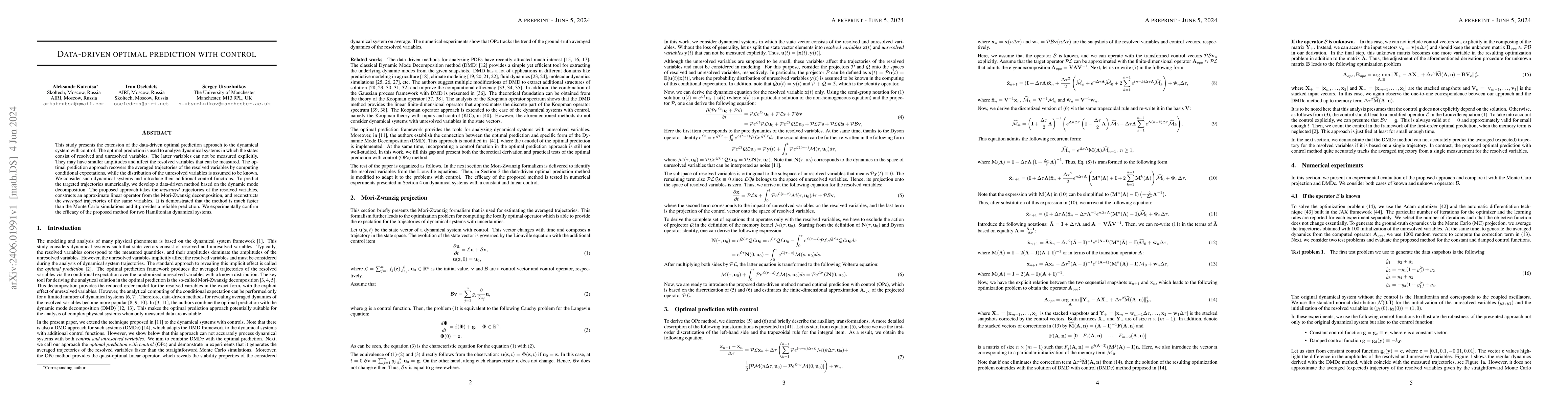 Thumbnail for Data-driven optimal prediction with control