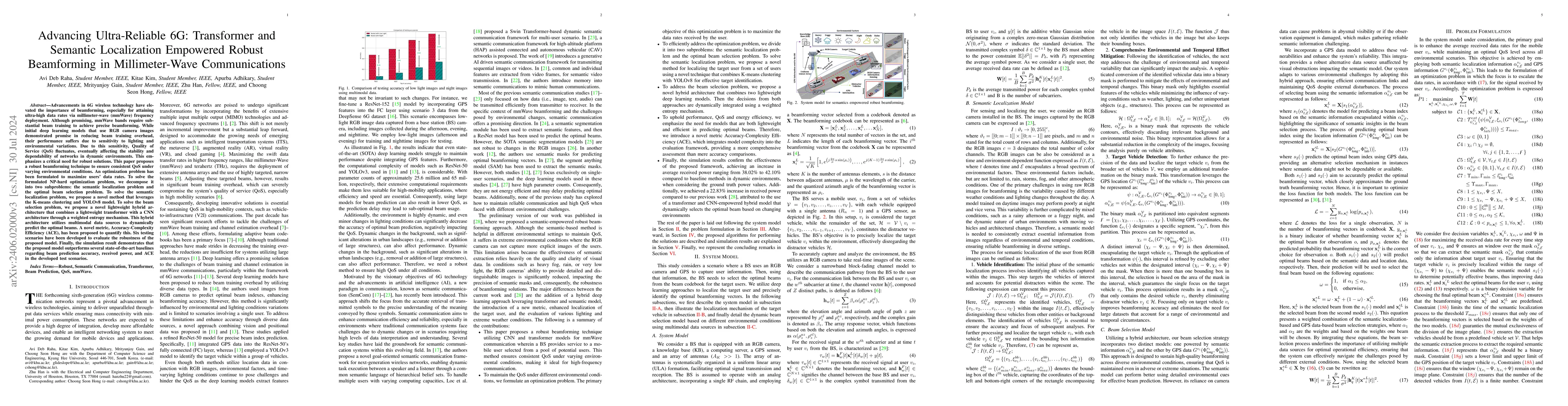 Thumbnail for Advancing Ultra-Reliable 6G: Transformer and Semantic Localization
  Empowered Robust Beamforming in Millimeter-Wave Communications