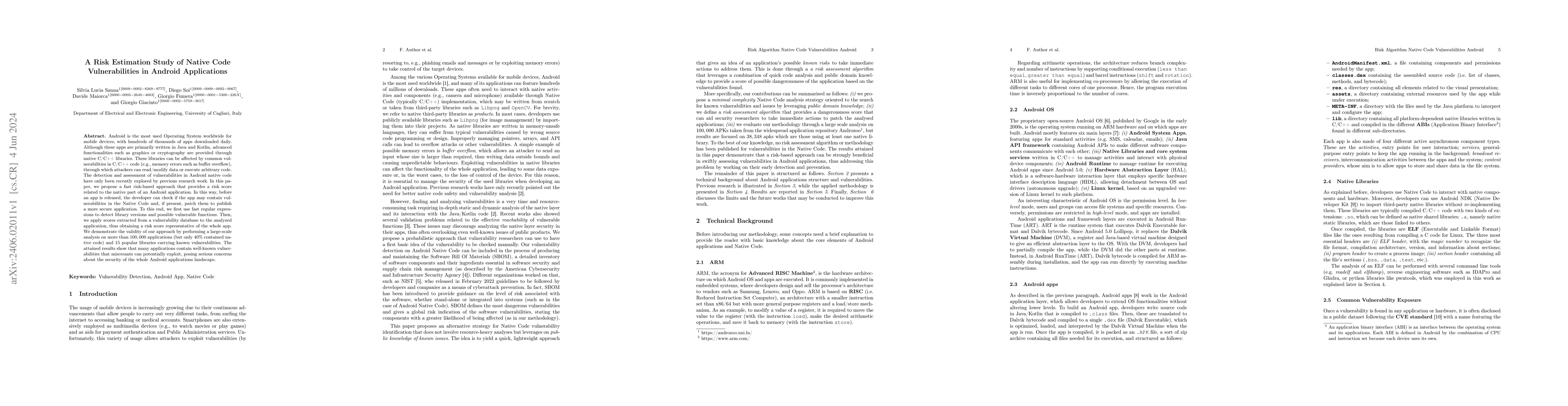 Thumbnail for A Risk Estimation Study of Native Code Vulnerabilities in Android
  Applications