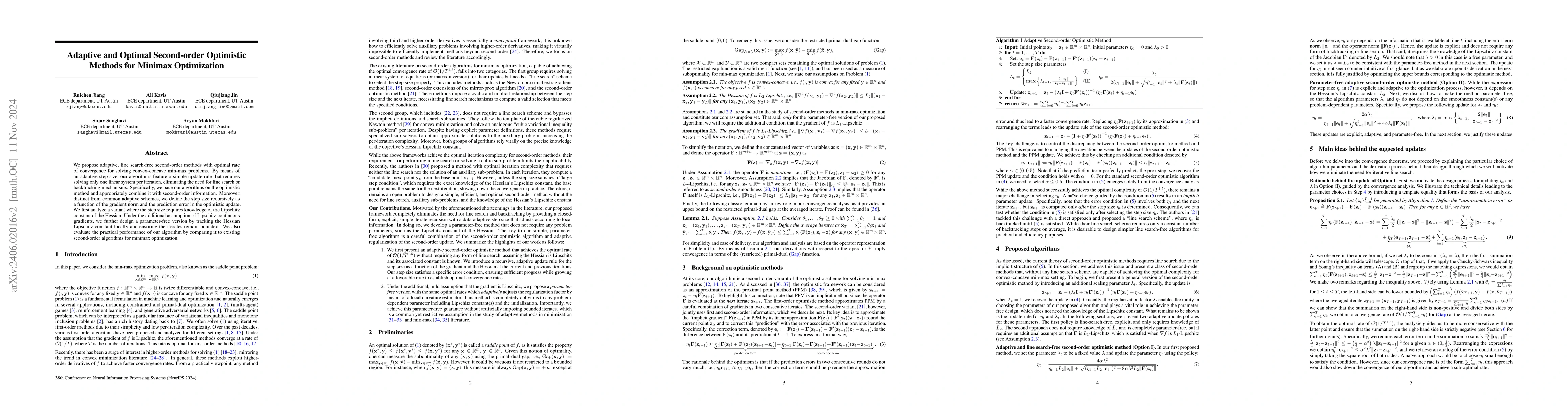 Thumbnail for Adaptive and Optimal Second-order Optimistic Methods for Minimax
  Optimization