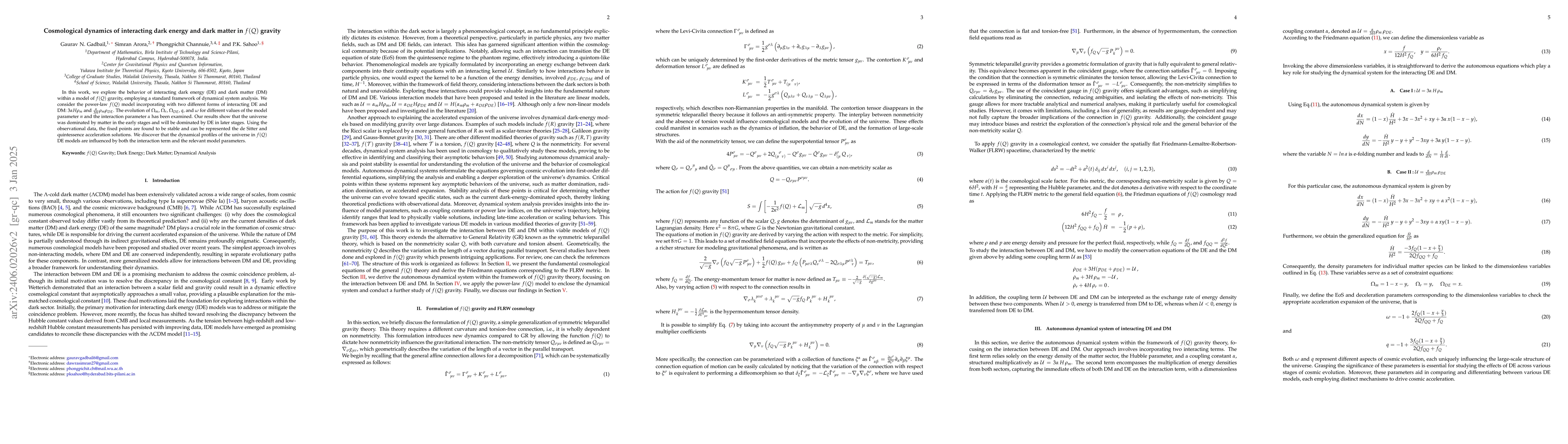 Thumbnail for Cosmological dynamics of interacting dark energy and dark matter in
  $f(Q)$ gravity