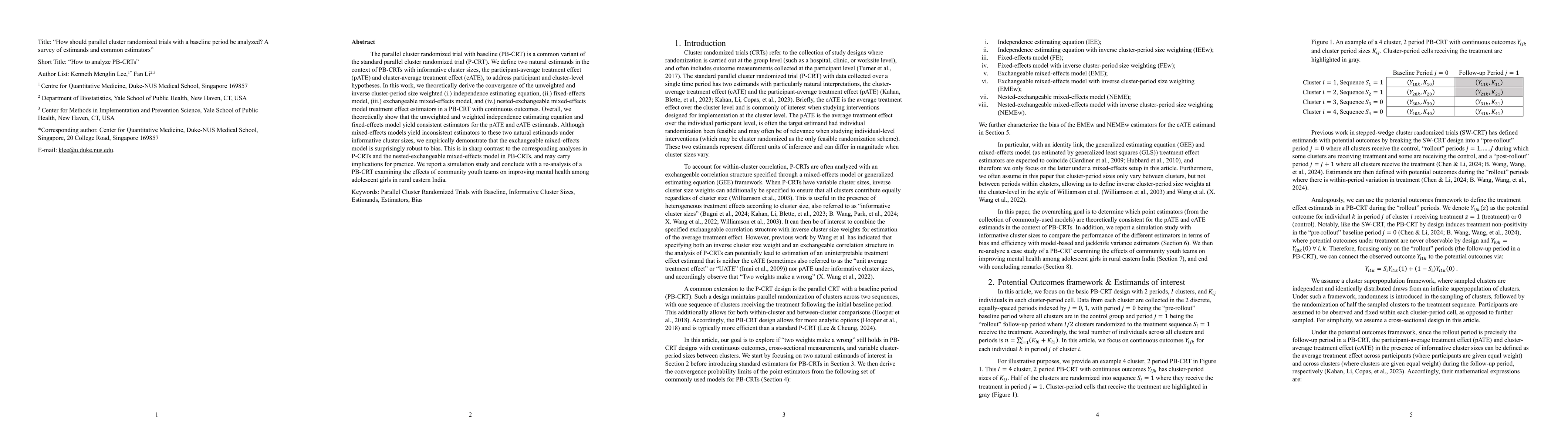 Thumbnail for How should parallel cluster randomized trials with a baseline period be
  analyzed? A survey of estimands and common estimators