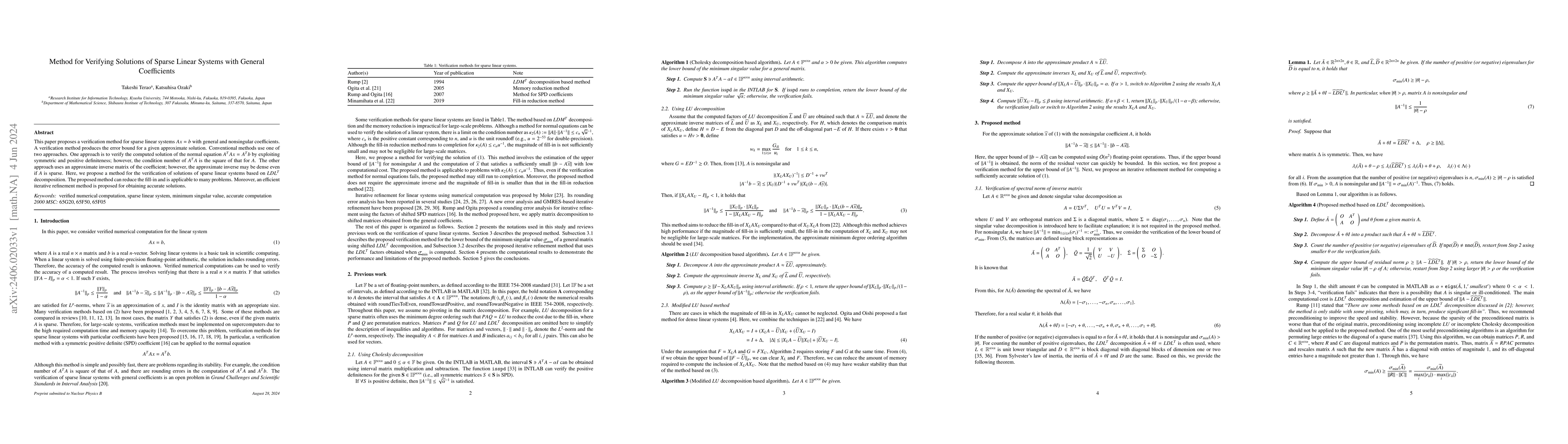 Thumbnail for Method for Verifying Solutions of Sparse Linear Systems with General
  Coefficients