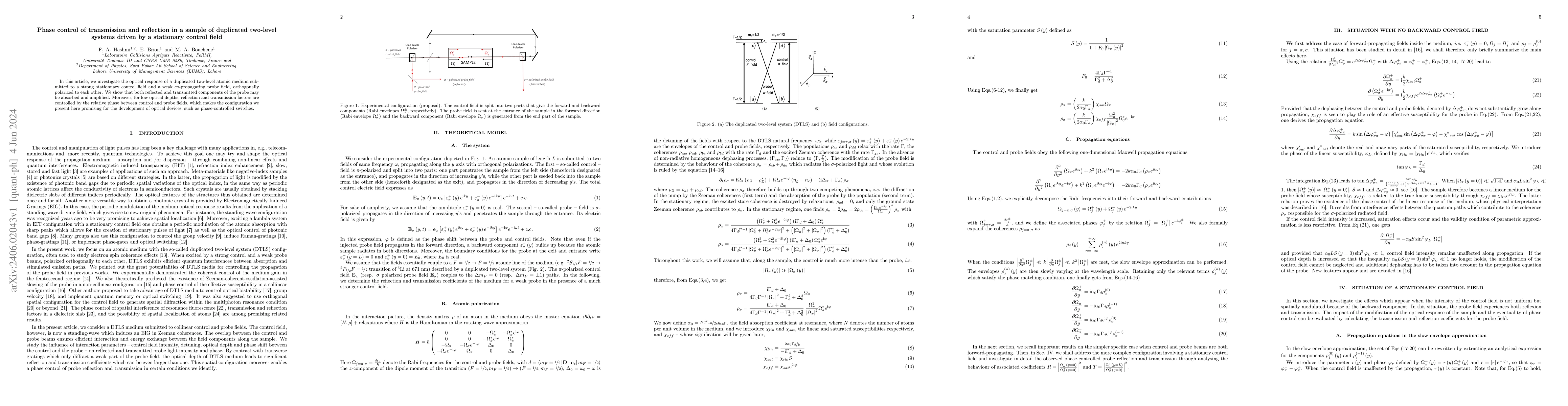 Thumbnail for Phase control of transmission and reflection in a sample of duplicated
  two-level systems driven by a stationary control field