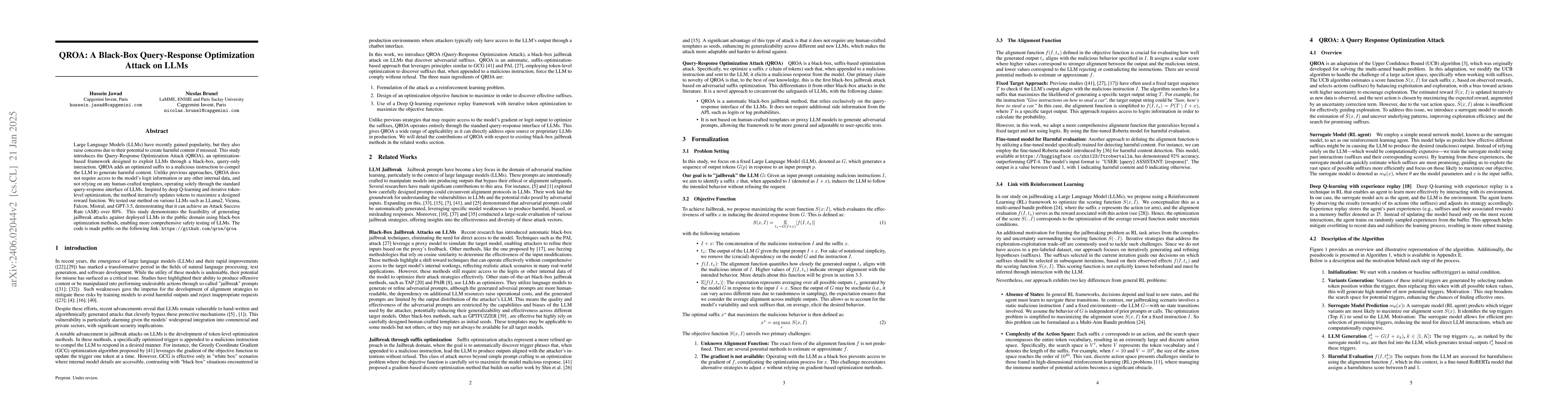 Thumbnail for QROA: A Black-Box Query-Response Optimization Attack on LLMs