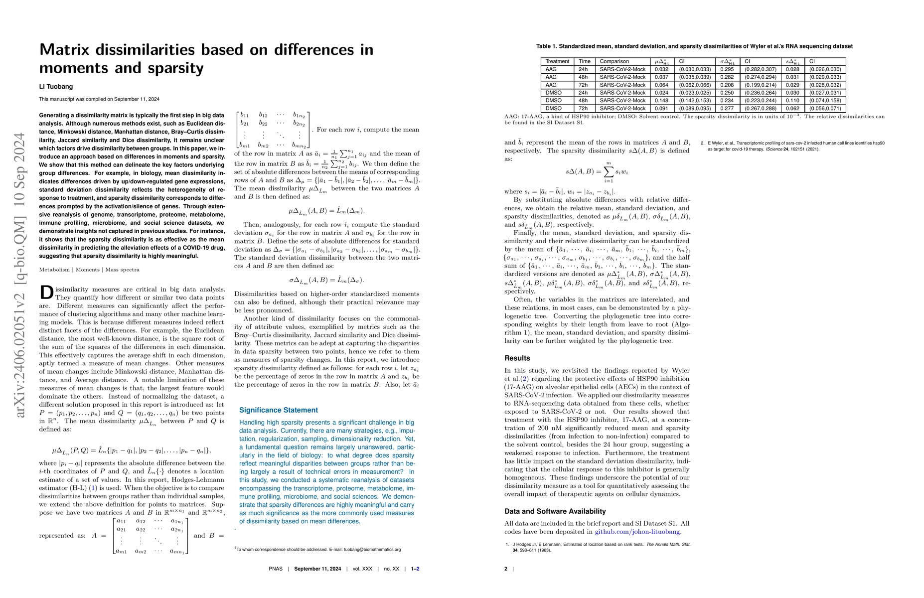 Thumbnail for Matrix dissimilarities based on differences in moments and sparsity