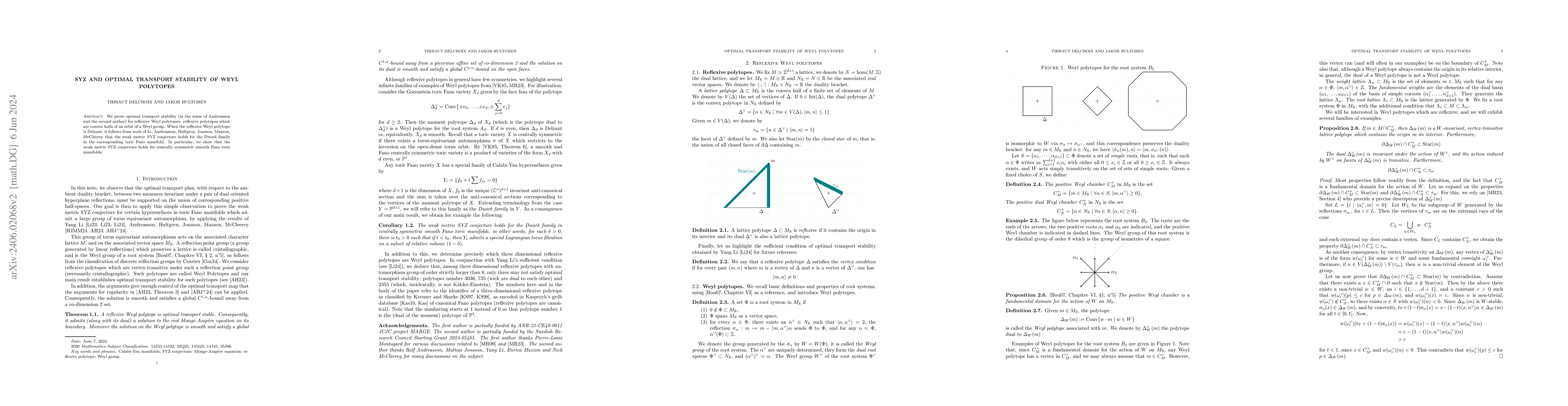 Thumbnail for SYZ and optimal transport stability of Weyl polytopes
