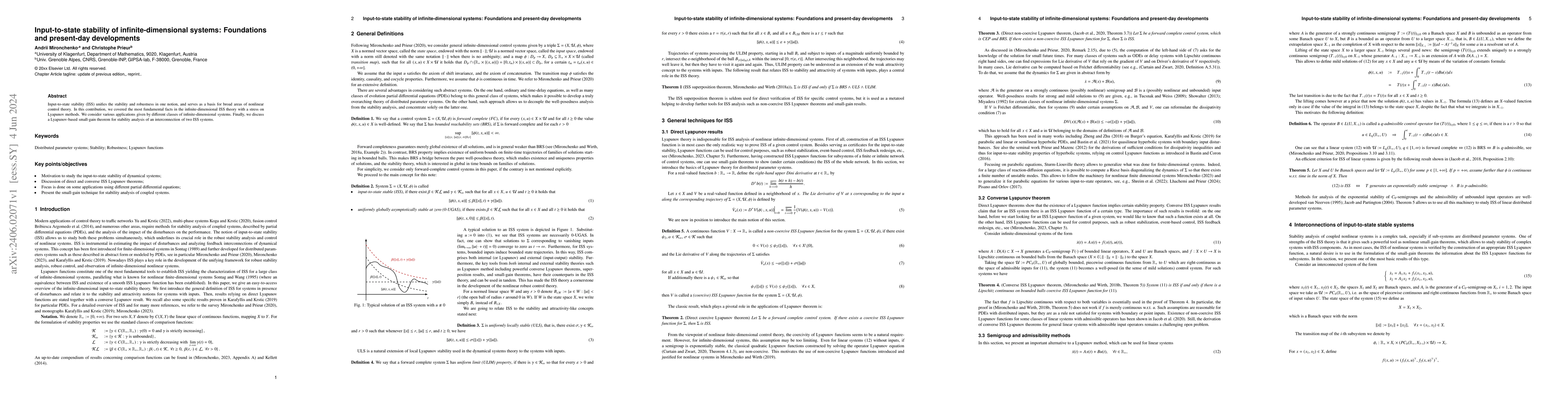 Thumbnail for Input-to-state stability of infinite-dimensional systems: Foundations
  and present-day developments
