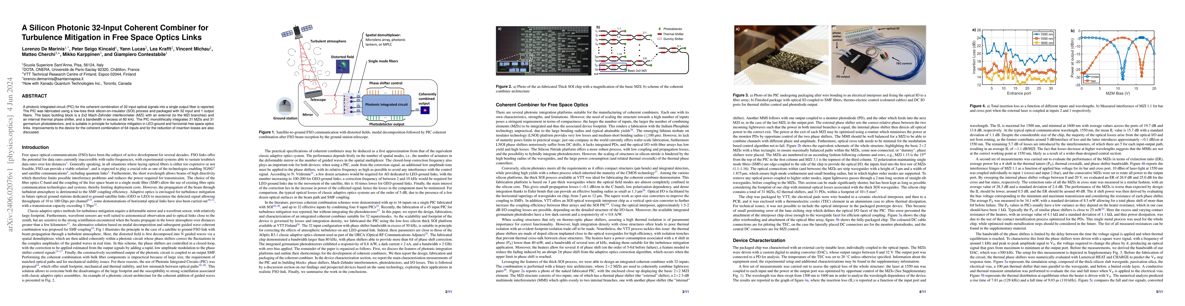 Thumbnail for A Silicon Photonic 32-Input Coherent Combiner for Turbulence Mitigation
  in Free Space Optics Links