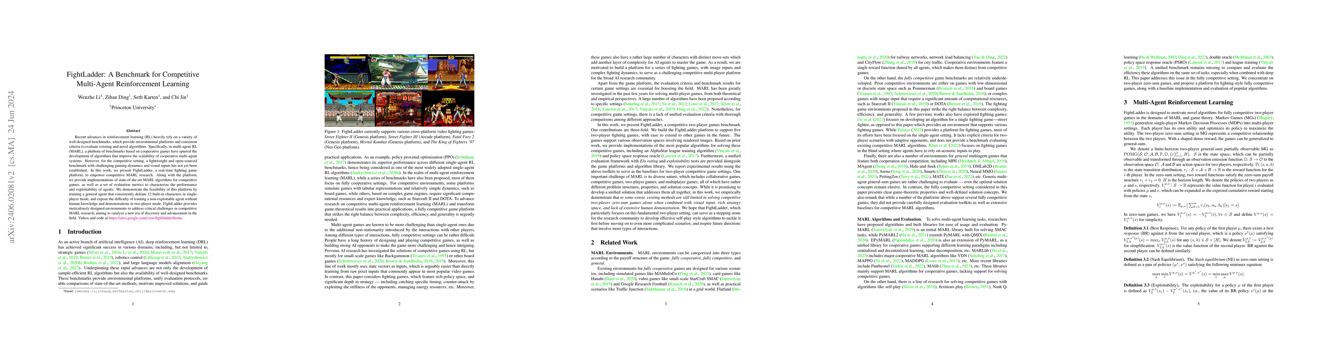 Thumbnail for FightLadder: A Benchmark for Competitive Multi-Agent Reinforcement
  Learning