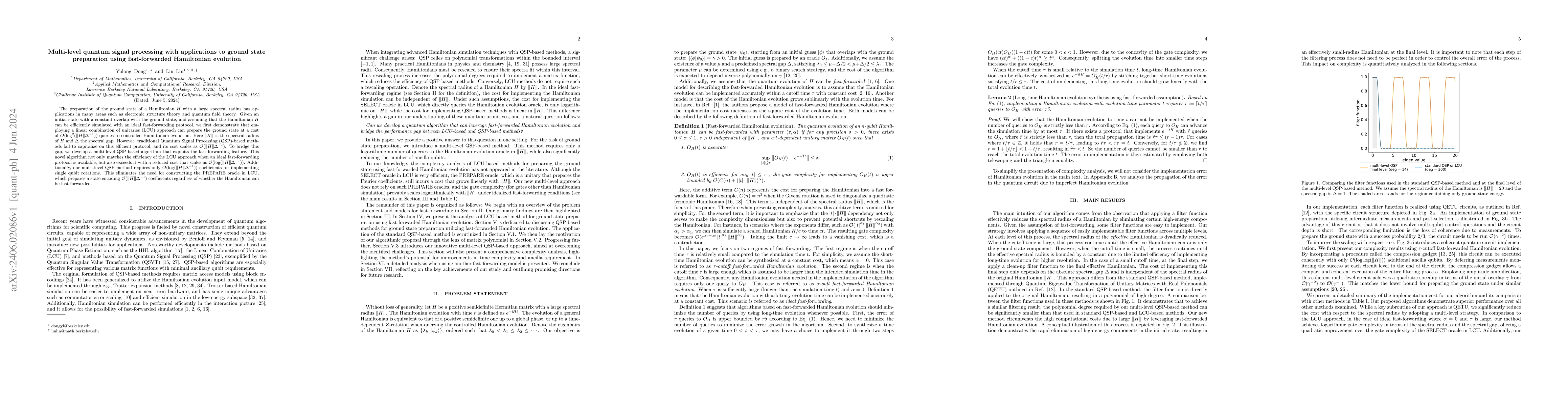 Thumbnail for Multi-level quantum signal processing with applications to ground state
  preparation using fast-forwarded Hamiltonian evolution