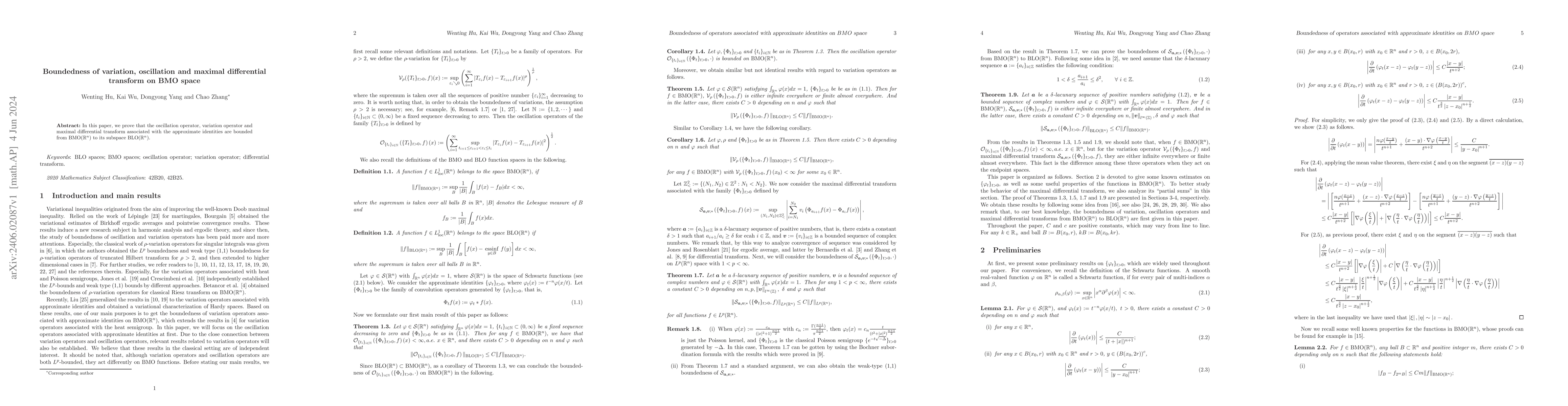 Thumbnail for Boundedness of variation, oscillation and maximal differential transform
  on BMO space
